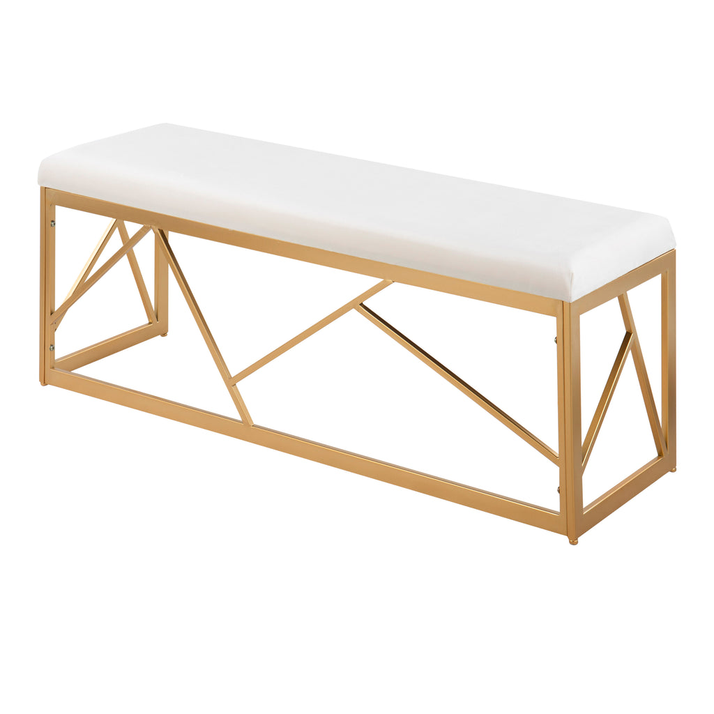 Folia Glam Metal Bench in Gold Steel and White Velvet by - Grand Goldman Shop
