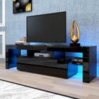 Modern Black TV Stand, 20 Colors LED TV Stand w/Remote Control Lights - Grand Goldman Shop