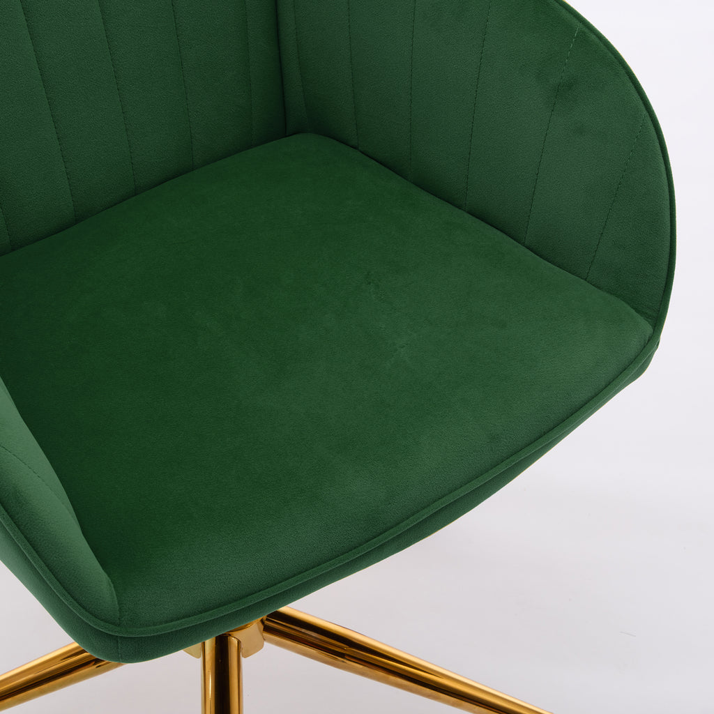 TY Ergonomic Office Chair with Adjustable Backrest and Armrests, Green Velvet Upholstery, Gold-Plated Base, Comfortable for L