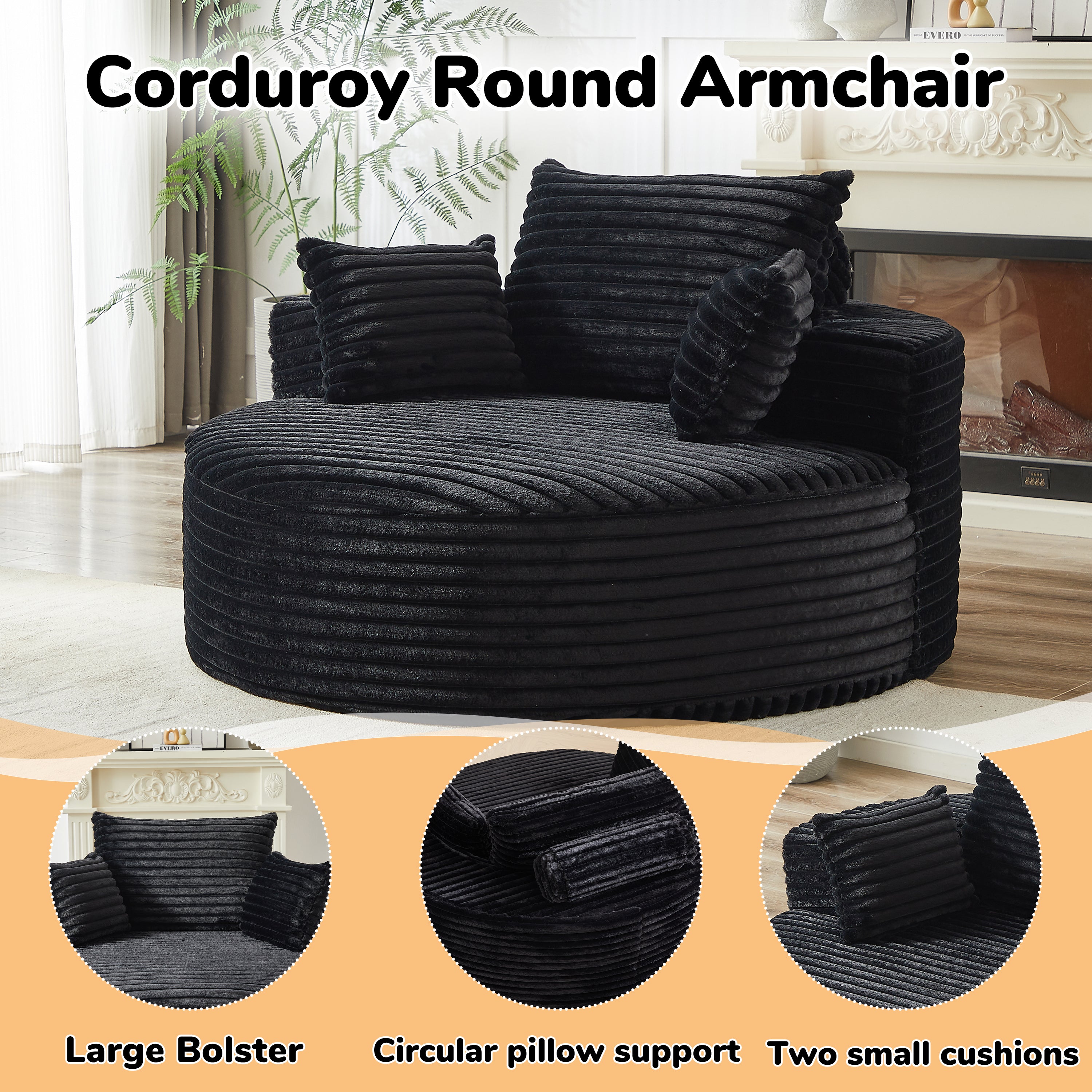 55'L Corduroy Sponge single sofa,No Assembly Required,Fluffy Modern Sleeper Chair for Living room, Bedroom, Lounge and Projection Room(Not a swivel chair.) - Grand Goldman Shop