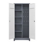 Gray Metal Lockers with Locking Doors, Adjustable Shelves, High Broom Tool Storage Cabinet, 72-Inch Kitchen, Office, Shop Org