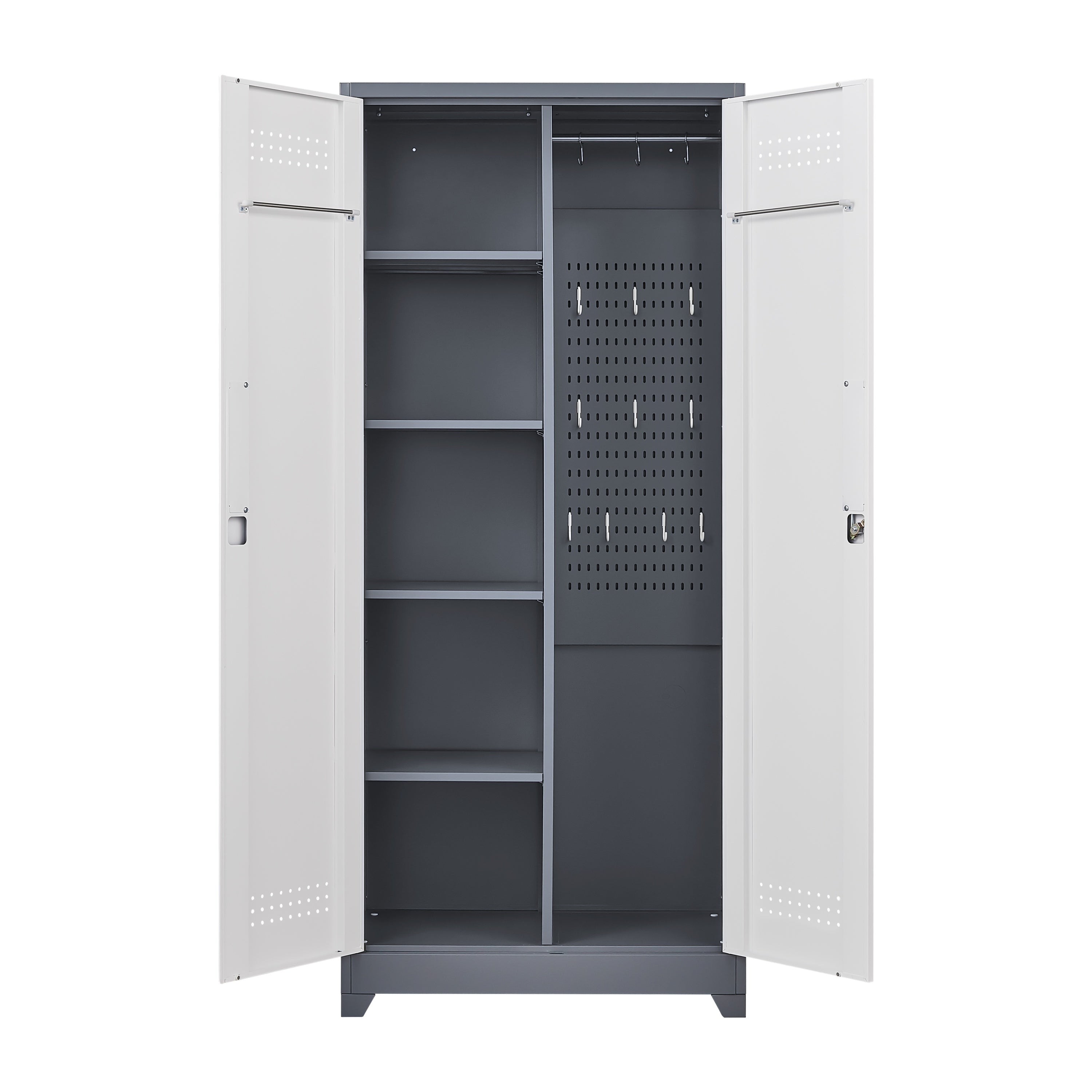Gray Metal Lockers with Locking Doors, Adjustable Shelves, High Broom Tool Storage Cabinet, 72-Inch Kitchen, Office, Shop Org