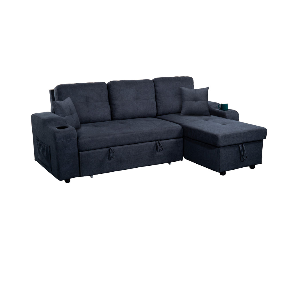 Right-facing sectional sofa with footrest, convertible corner sofa with armrest storage, living room and apartment sectional sofa, right chaise longue and  dark  grey - Grand Goldman Shop