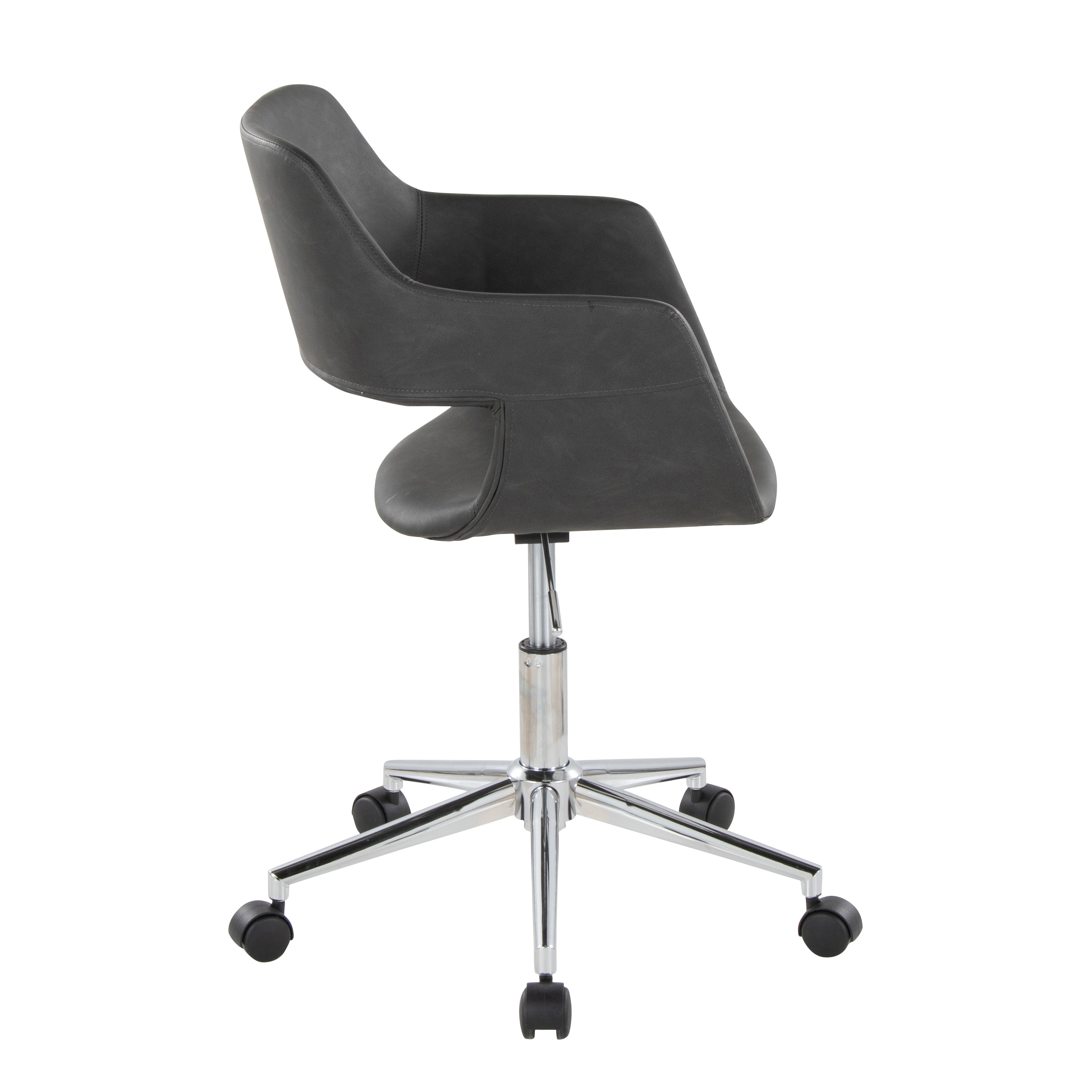Contemporary Task Chair in Chrome Metal and Grey Faux Leather | Premium Home Decor - Grand Goldman