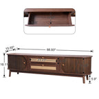 Modern Farmhouse Rattan TV Stand for TVs up to 75'', Natural Wood and Brown Solid Wood Legs, MDF Cabinet with Rattan Drawers and Sliding Doors, 66.93'' L Living Room Entertainment Console - Grand Goldman Shop