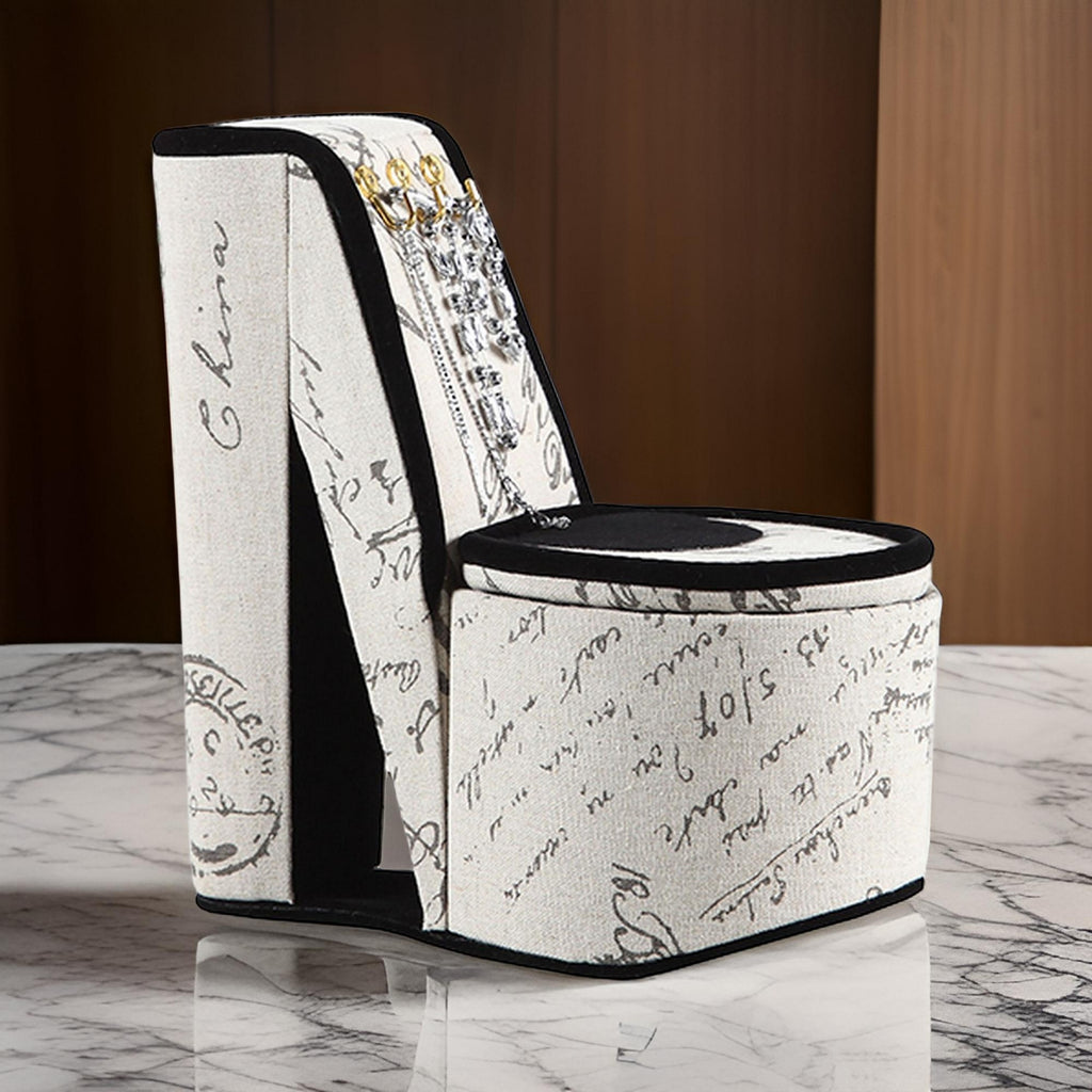 High Heel Script Shoe Jewelry Box with 3 Hooks, Beige and Black - Grand Goldman Shop