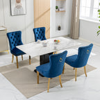 A&A Furniture,Nikki Collection Modern, High-end Tufted Solid Wood Contemporary Velvet Upholstered Dining Chair with Golden Stainless Steel Plating Legs,Nailhead Trim,Set of 2,Blue and Gold, SW1601BL - Grand Goldman Shop