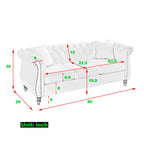 Grey Velvet 3-Seater Chesterfield Sofa with Rolled Arms and Nailhead Trim, Tufted Couch for Living Room, Bedroom, Office, Apartment, Includes Two Pillows - Grand Goldman Shop