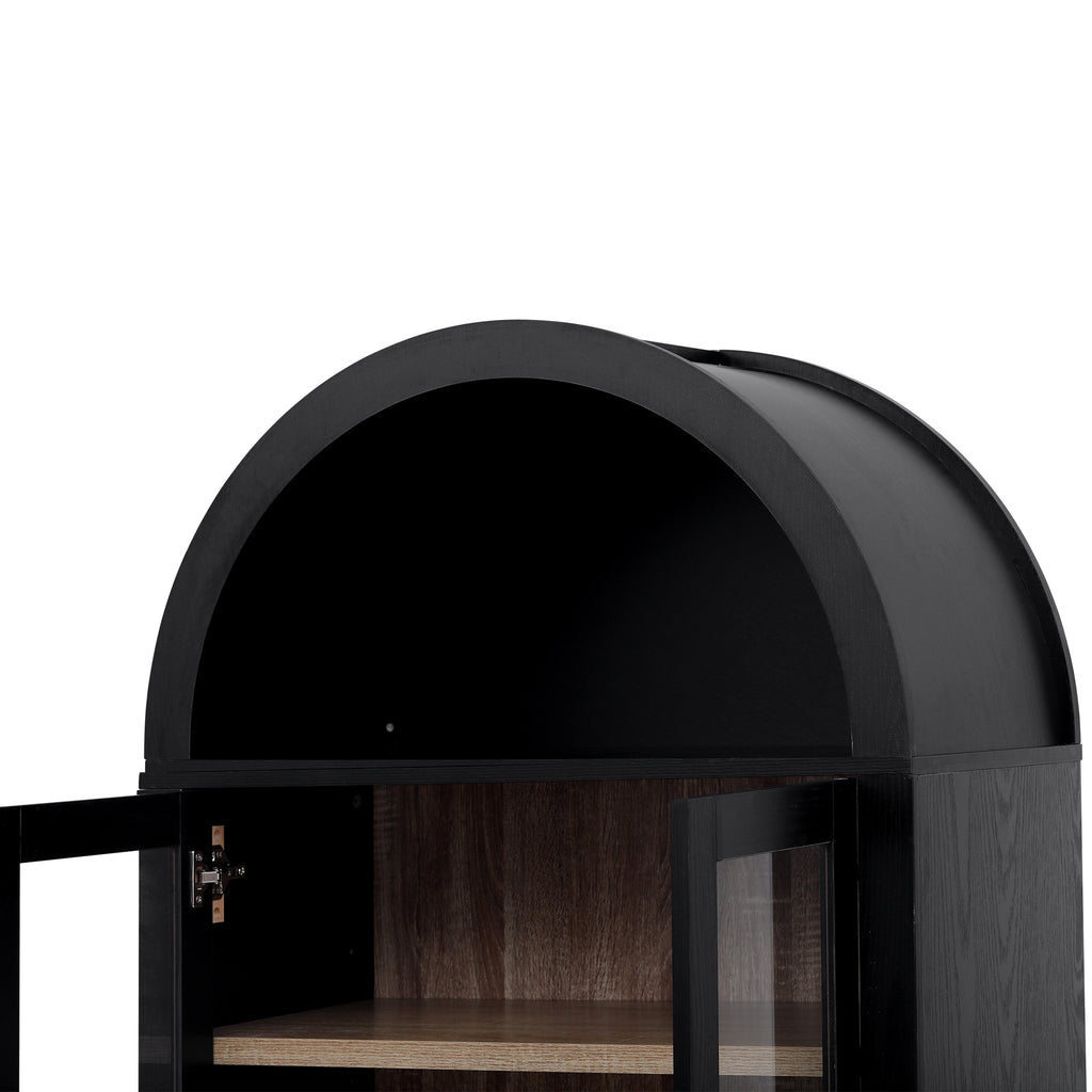 K&K 71' Tall Arched Kitchen Pantry Cabinet with 2 Large Drawers, Modern Farmhouse Kitchen Storage Cabinets with Adjustable Shelves, Glass Door, Wood Versatile Cupboard for Kitchens, Dining Room, Black - Grand Goldman Shop