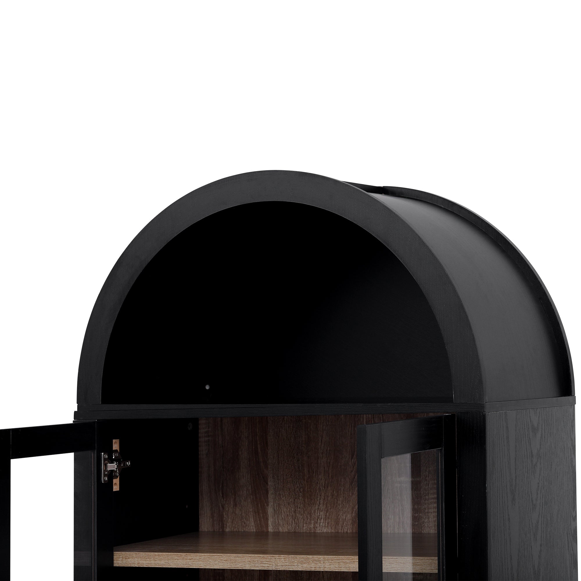 K&K 71' Tall Arched Kitchen Pantry Cabinet with 2 Large Drawers, Modern Farmhouse Kitchen Storage Cabinets with Adjustable Shelves, Glass Door, Wood Versatile Cupboard for Kitchens, Dining Room, Black - Grand Goldman Shop