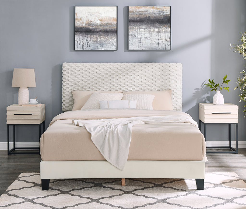 Findlay 3-Piece Bedroom Set, Plush 3D Upholstered Bed with Two Nightstands, Full - Grand Goldman Shop