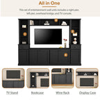 Minimalist Entertainment Wall Unit Set with Bridge for TVs Up to 75'', Ample Storage Space TV Stand with Adjustable Shelves, Modernist Large Media Console for Living Room, Black - Grand Goldman Shop