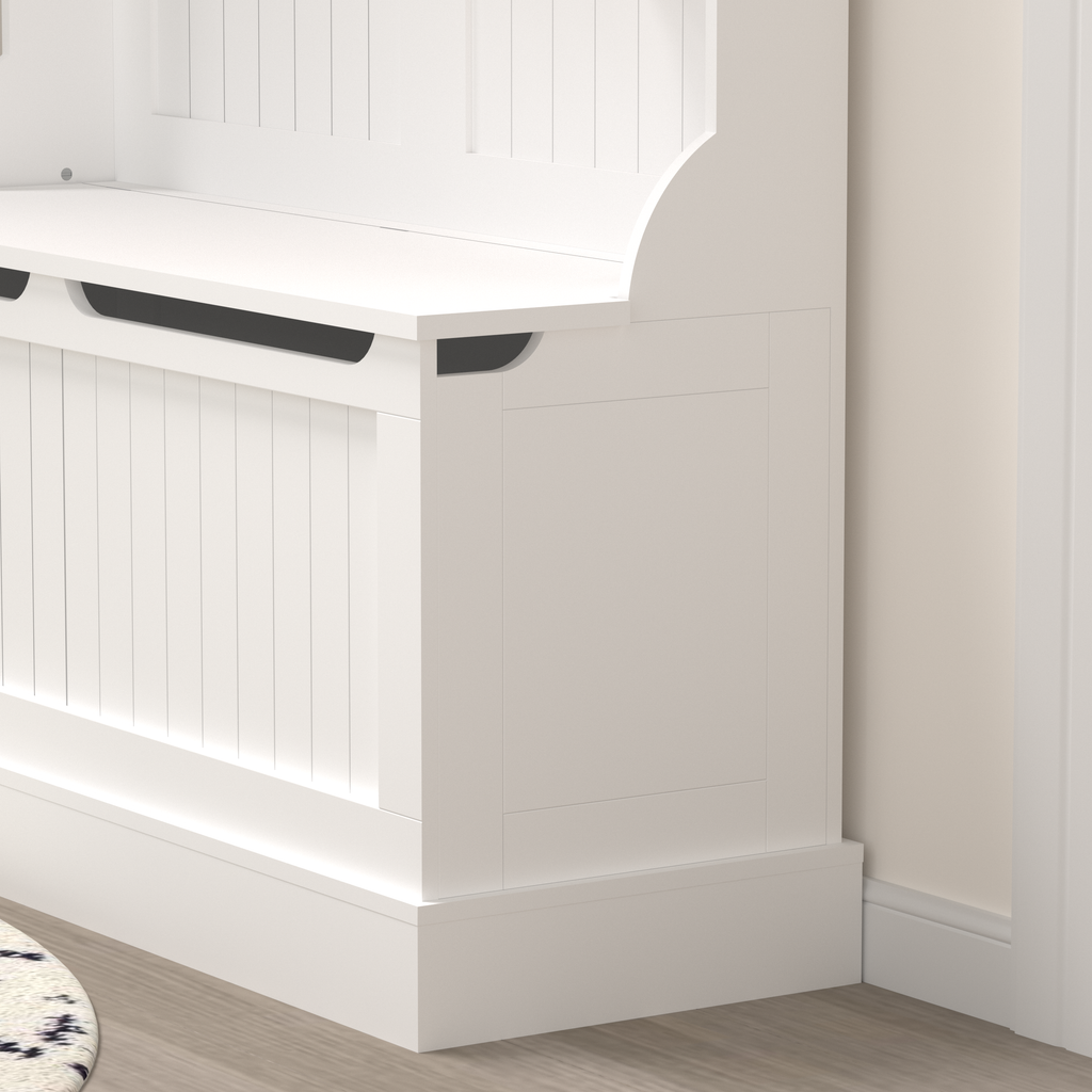 Entryway Bench with Standing Coat Rack, Hall Tree with Shoe Storage Bench, Entryway Organizer with 5 Hooks, White - Grand Goldman Shop