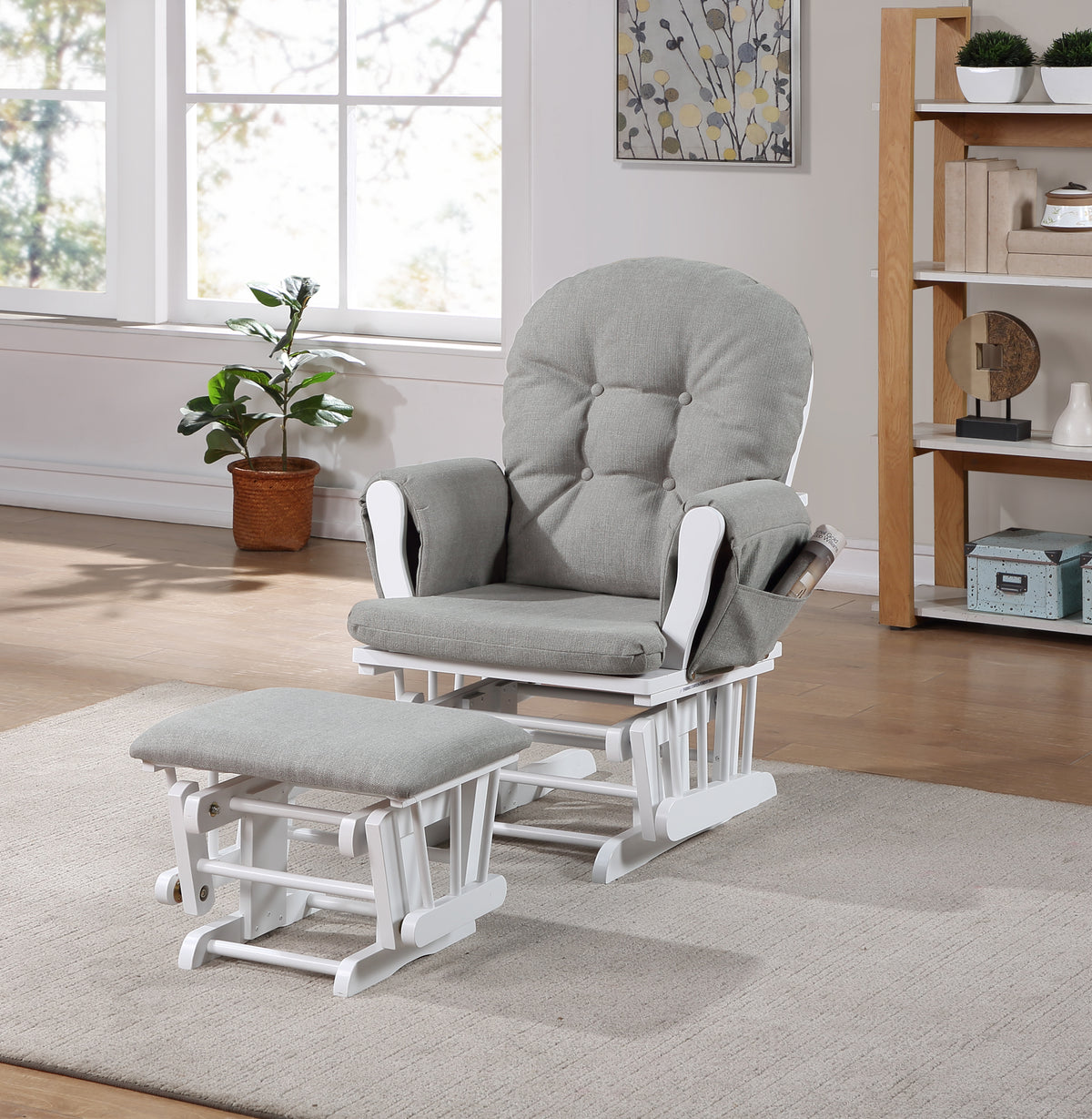 Mason Glider and Ottoman White Wood and Oyster Fabric - Grand Goldman Shop