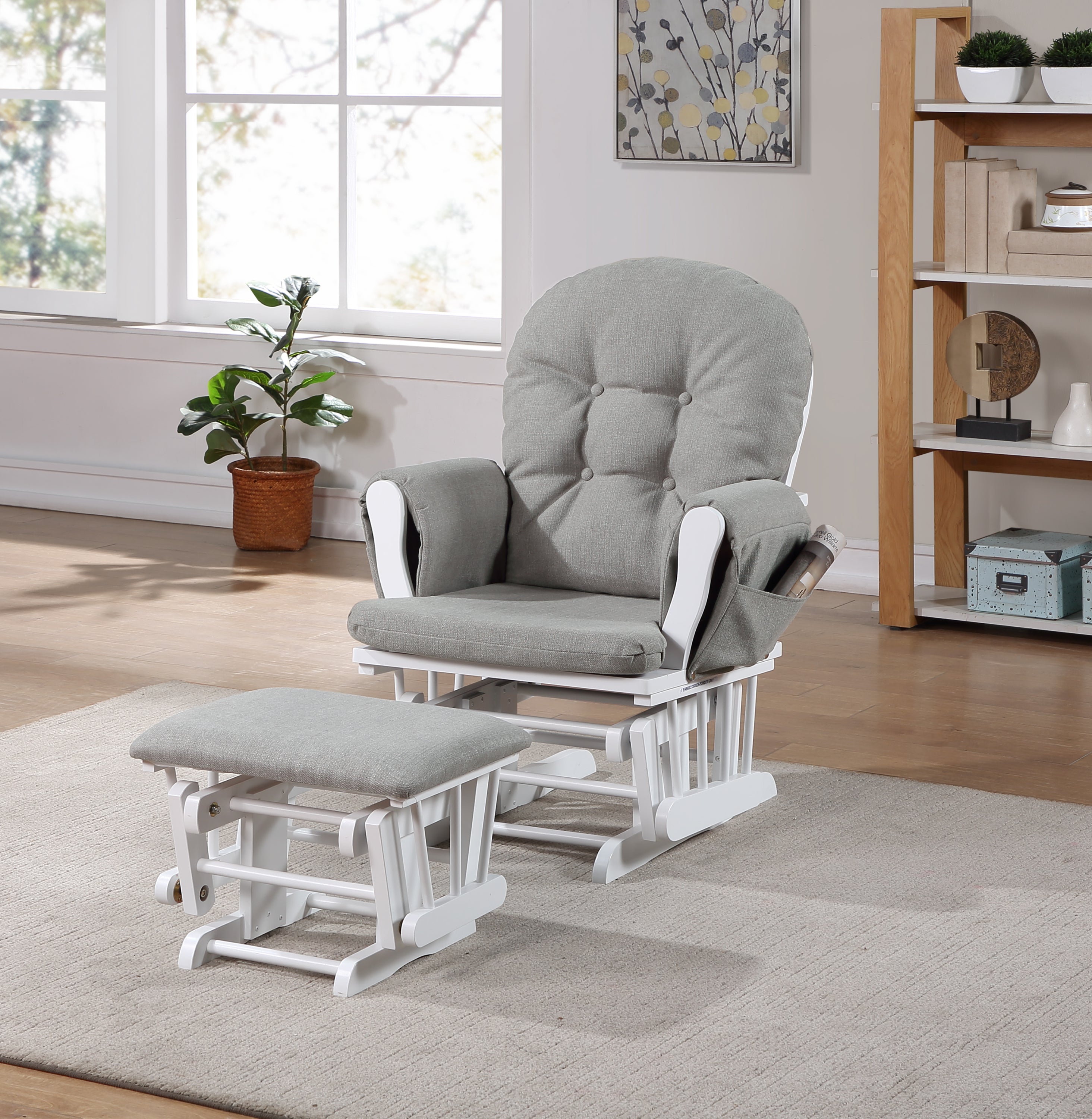 Mason Glider and Ottoman White Wood and Oyster Fabric - Grand Goldman Shop
