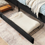 Black Velvet Twin Upholstered Platform Bed Frame with 2 Storage Drawers and Adjustable Sofa Bed - Grand Goldman Shop