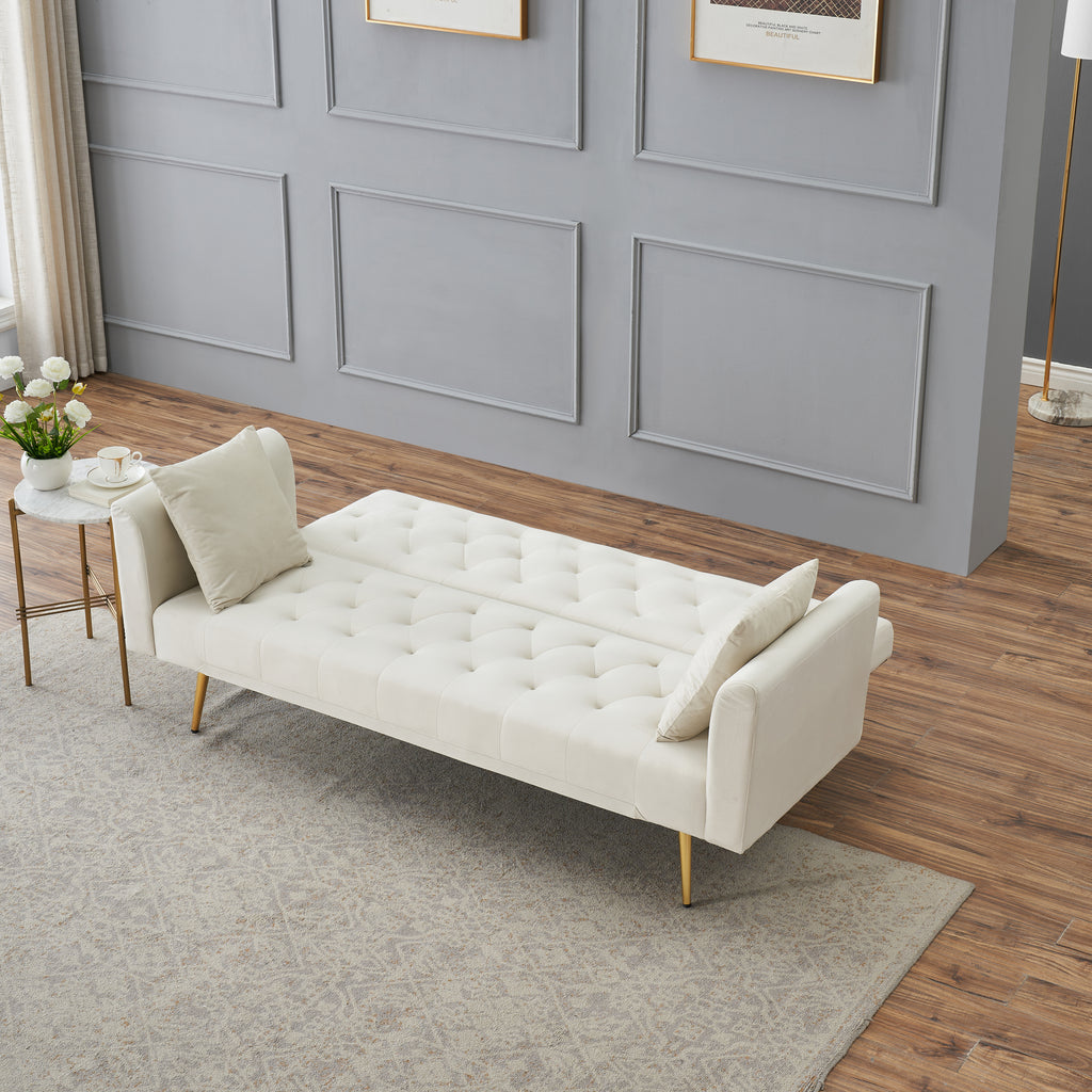 71 inch convertible love seat sofa, American retro beige velvet, suitable for small living room, bedroom, office - Grand Goldman Shop