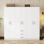 6-Doors Wooden Wardrobe Storage for Bedroom, with Big Drawers, White - Grand Goldman Shop