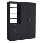 Kenya 3 Drawers Armoire, Double Door, 3-Tier Shelf -Black - Grand Goldman Shop