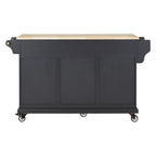 Kitchen Island with Rubber wood Countertop, Kitchen Cart on 5 Wheels with Storage Cabinet and 2 Top Drawers and A center double layered storage drawer for Dinning Room, Black - Grand Goldman Shop
