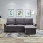 MGEA Modern modular L-shaped sofa bed with chaise longue, reversible sofa bed with pull-out bed and storage, 4-seat linen fabric convertible sofa for living room dark grey - Grand Goldman Shop