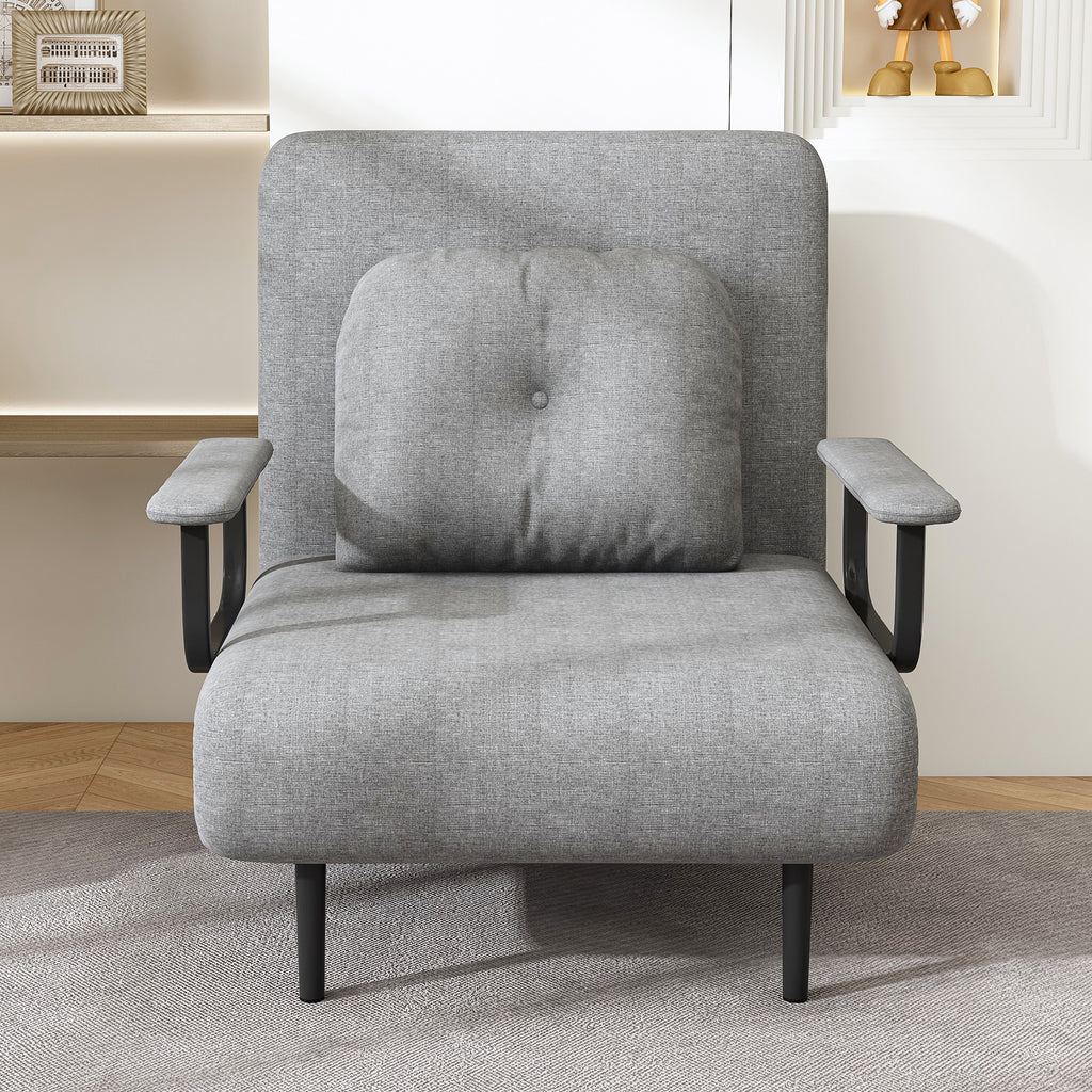Folding Sofa Bed 5-in-1 Convertible Chair with Adjustable Backrest and Pillow, Grey Flannelette, Compact Design - Grand Goldman Shop
