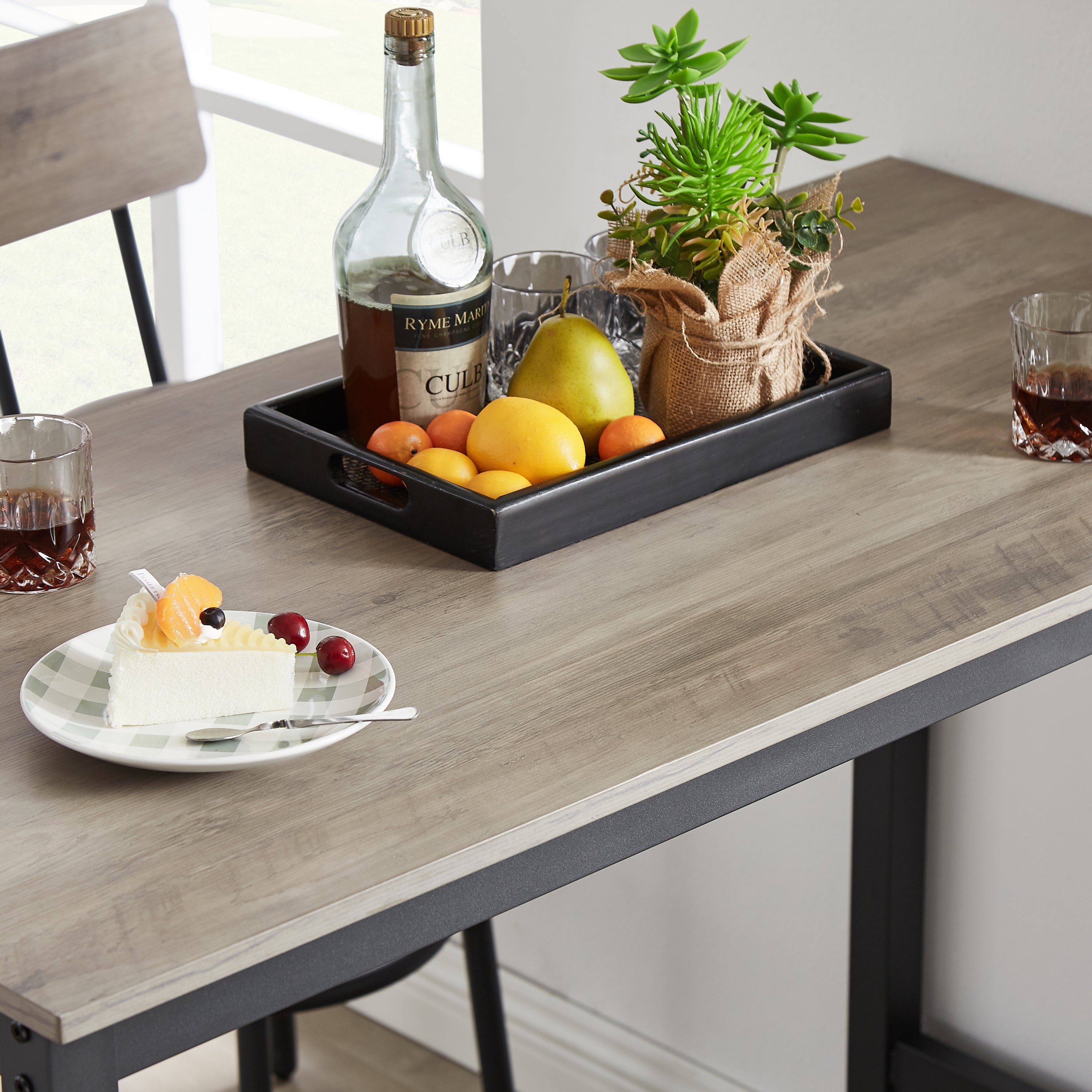 Bar Table Set with 4 Bar stools PU Soft seat with backrest, Grey, 47.24'' L x 23.62'' W x 35.43'' H - Grand Goldman Shop