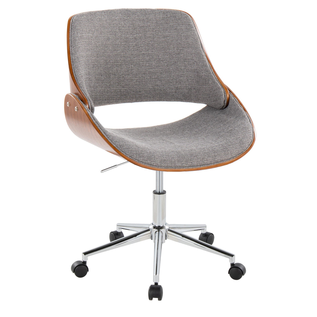 Contemporary Office Chair in Chrome Metal, Walnut Wood, and Grey Fabric | Premium Home Decor - Grand Goldman
