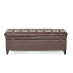 Cancia 50' Wide Faux Leather Tufted Rectangle Storage Ottoman Brown PU - Grand Goldman Shop