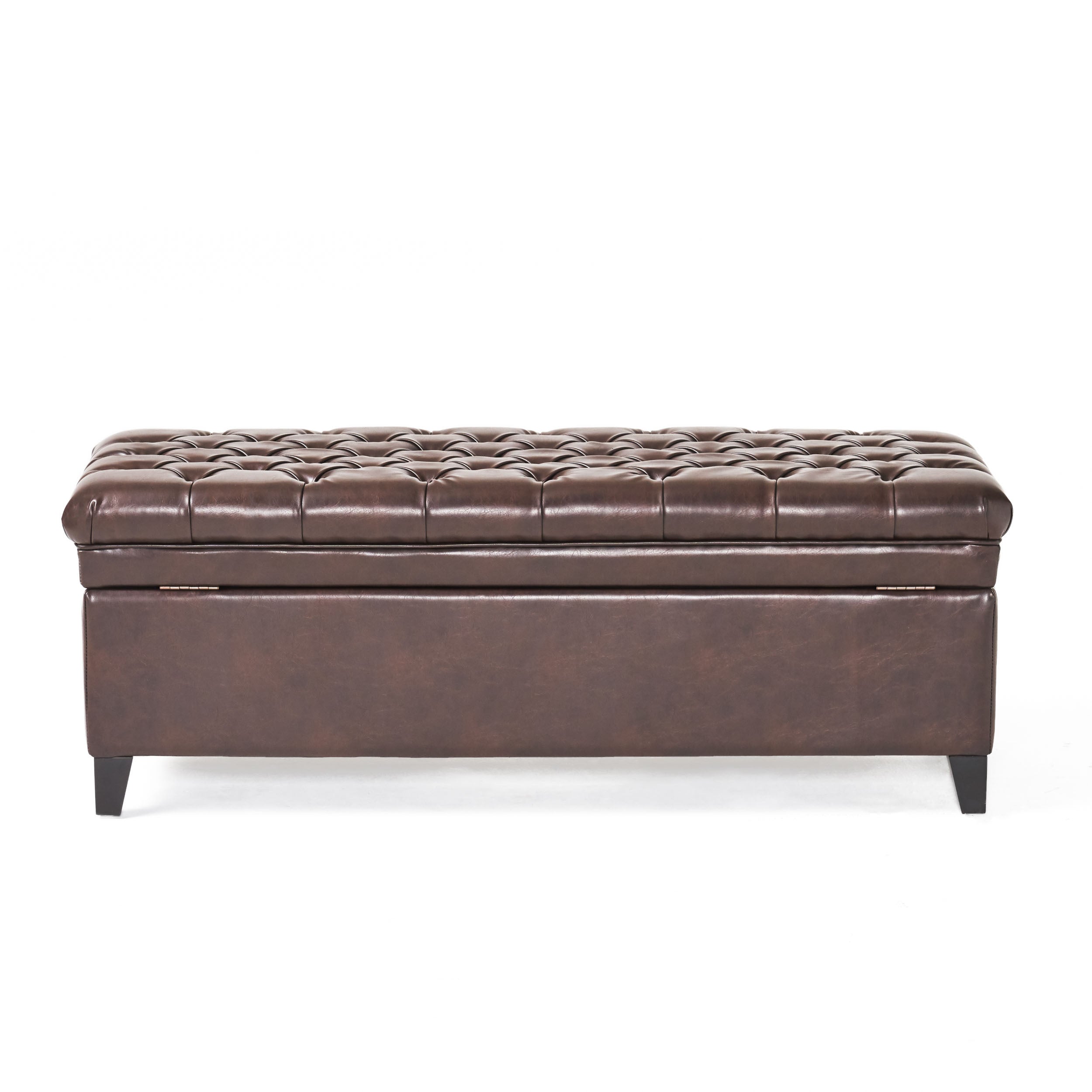 Cancia 50' Wide Faux Leather Tufted Rectangle Storage Ottoman Brown PU - Grand Goldman Shop