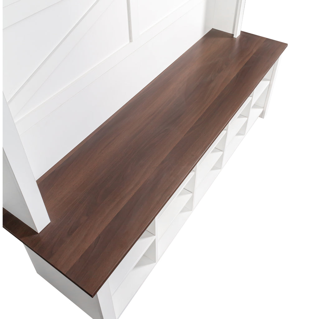 Farmhouse 4-in-1 Hall Tree with 6 Hooks, Walnut Entryway Bench with Shelves,  Wooden Style Rustic Shoe Organizer with 16 Open Compartments for Mudroom, Living Room, White (OLD SKU: N721P264915K) - Grand Goldman Shop