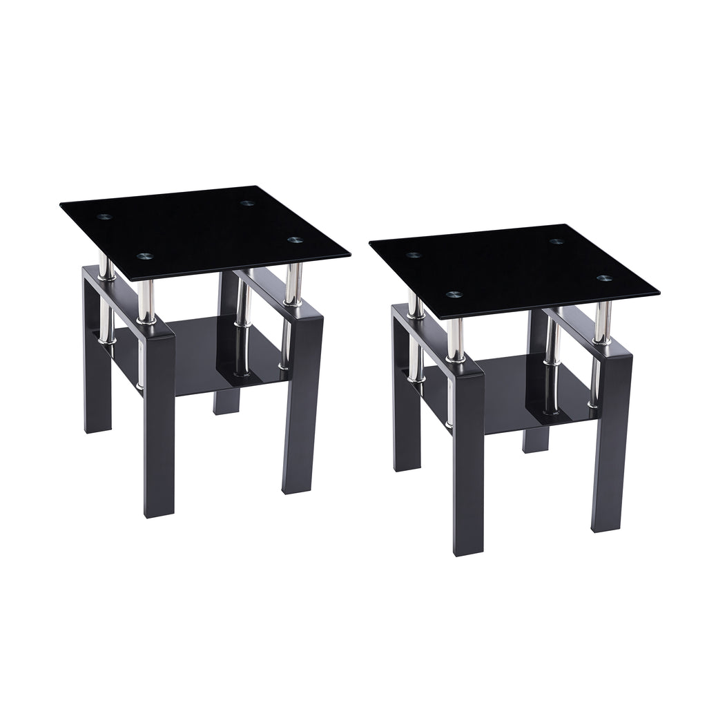Modern 2-Piece Tempered Black Glass Sofa Table with Metal Legs for Living Room - Grand Goldman Shop