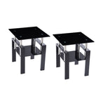 Modern 2-Piece Tempered Black Glass Sofa Table with Metal Legs for Living Room - Grand Goldman Shop