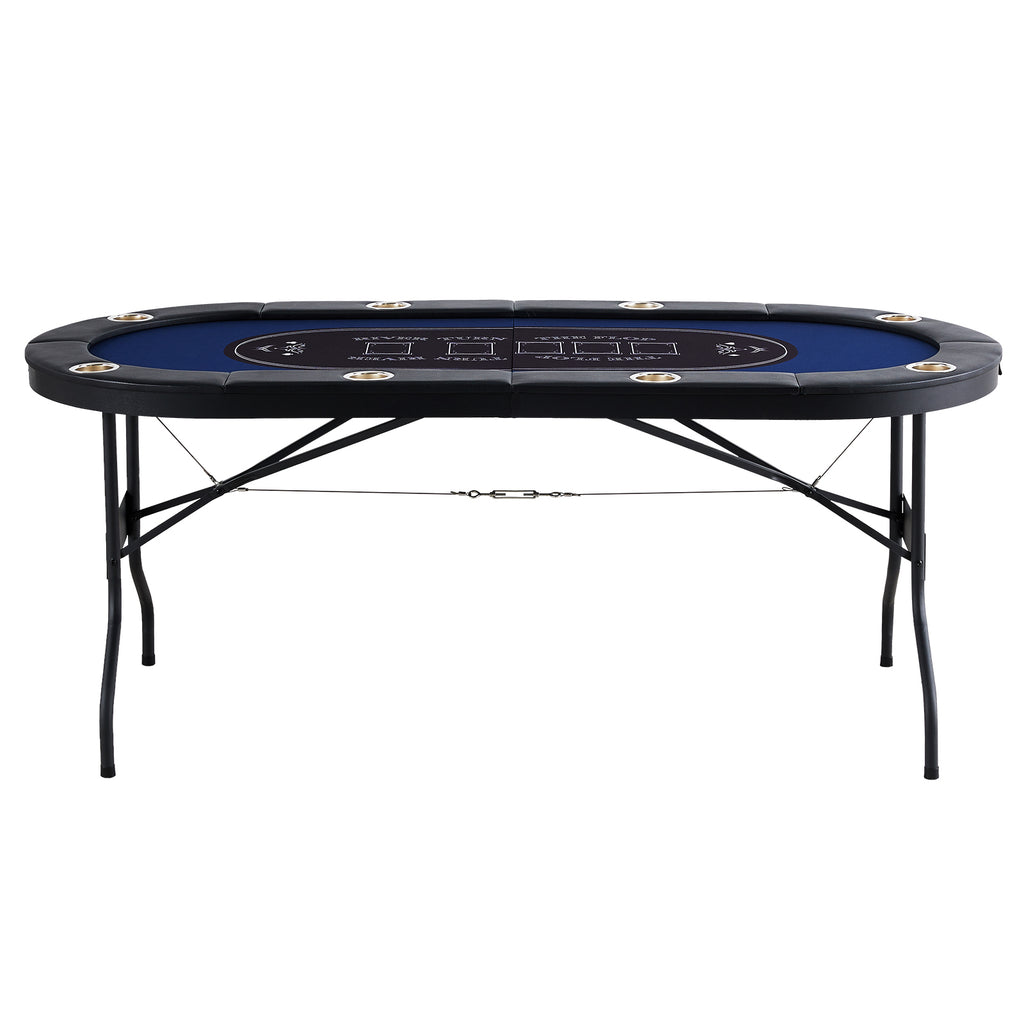 8 Player Foldable Poker Table, Blackjack Texas Holdem Poker Table with Padded Rails and Stainless Steel Cup Holders, Portable
