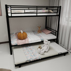 Heavy-duty Sturdy Metal Twin over Twin Bunk Bed with Noise Reduction, Safety Guardrail, No Box Spring Needed, Black - Grand Goldman Shop