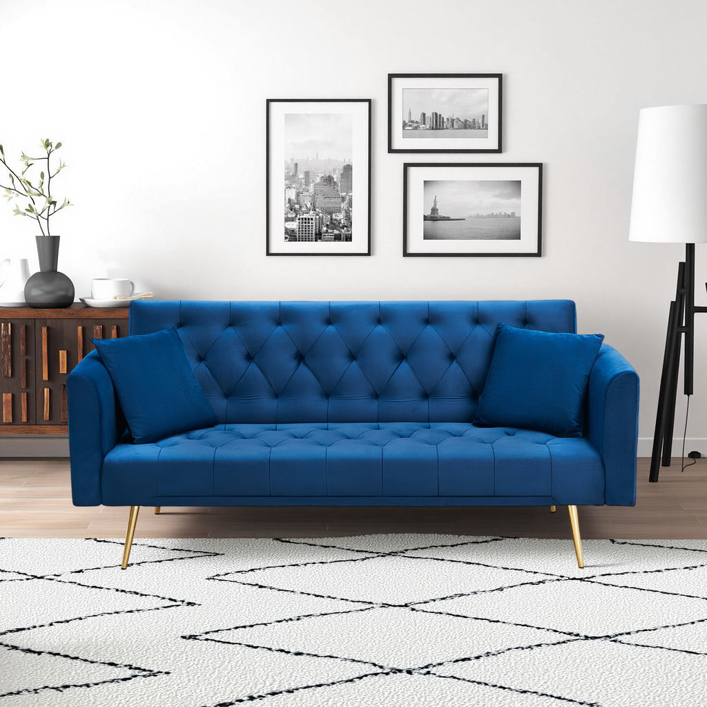 71-inch convertible love seat sofa, American retro blue velvet material, suitable for small living room, bedroom, office - Grand Goldman Shop
