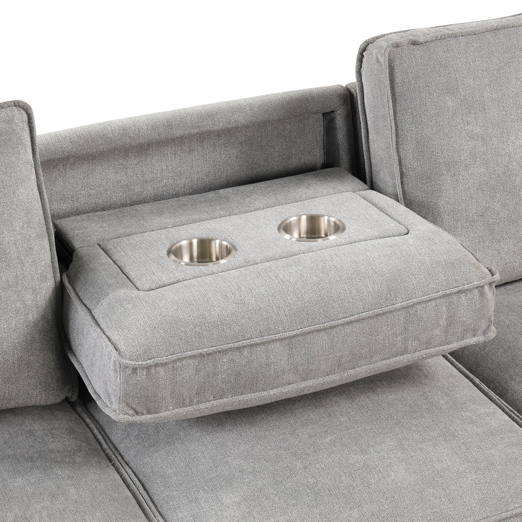 U_STYLE Upholstery Sleeper Sectional Sofa with Storage Space, USB port, 2 cup holders on Back Cushions(same sku; WY000335AAE) - Grand Goldman Shop