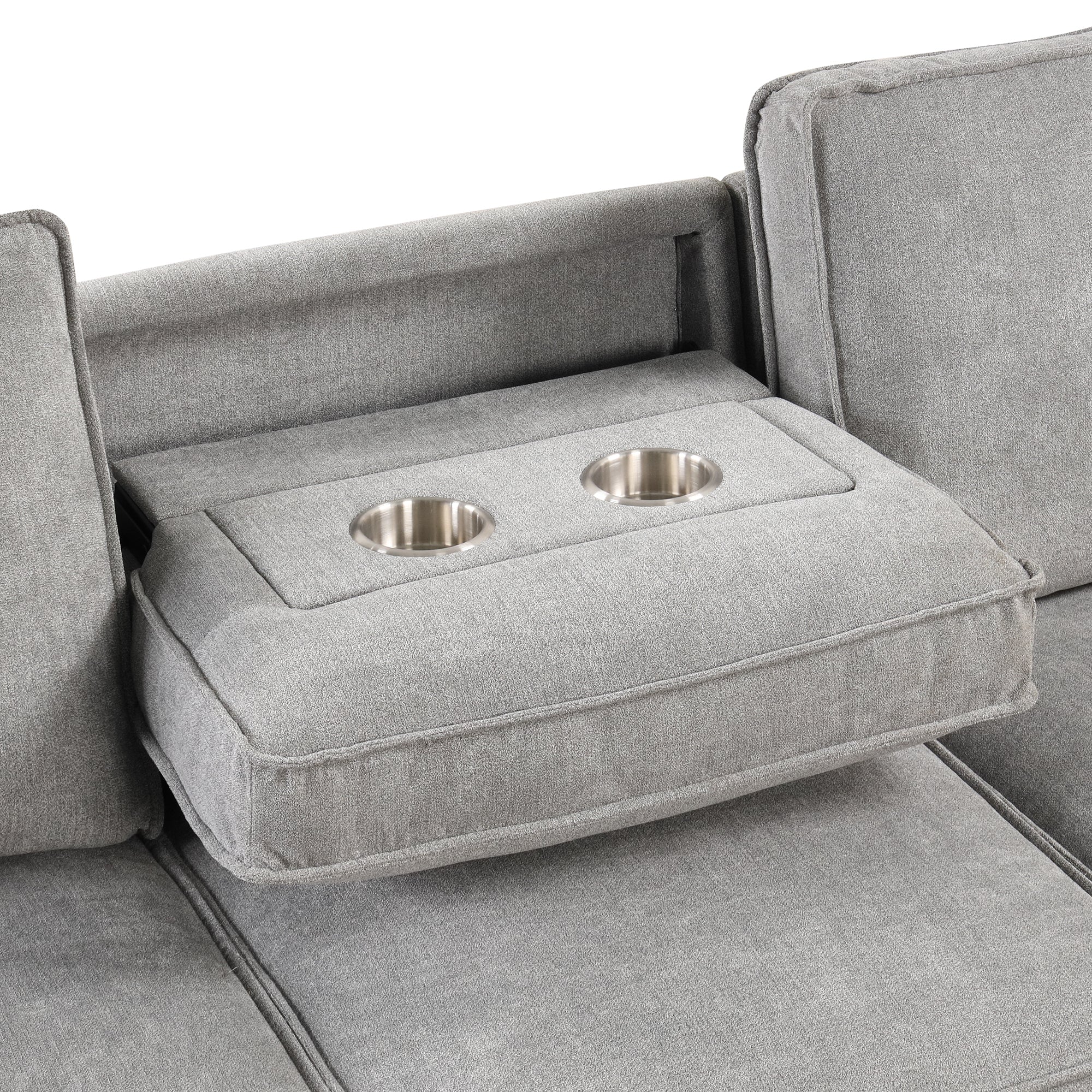 U_STYLE Upholstery Sleeper Sectional Sofa with Storage Space, USB port, 2 cup holders on Back Cushions(same sku; WY000335AAE) - Grand Goldman Shop