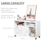 HOMCOM Printer Stand Home Office Mobile Cabinet Organizer Desktop with Caster Wheels, 2 Locking Breaks and Drawer, White - Gr