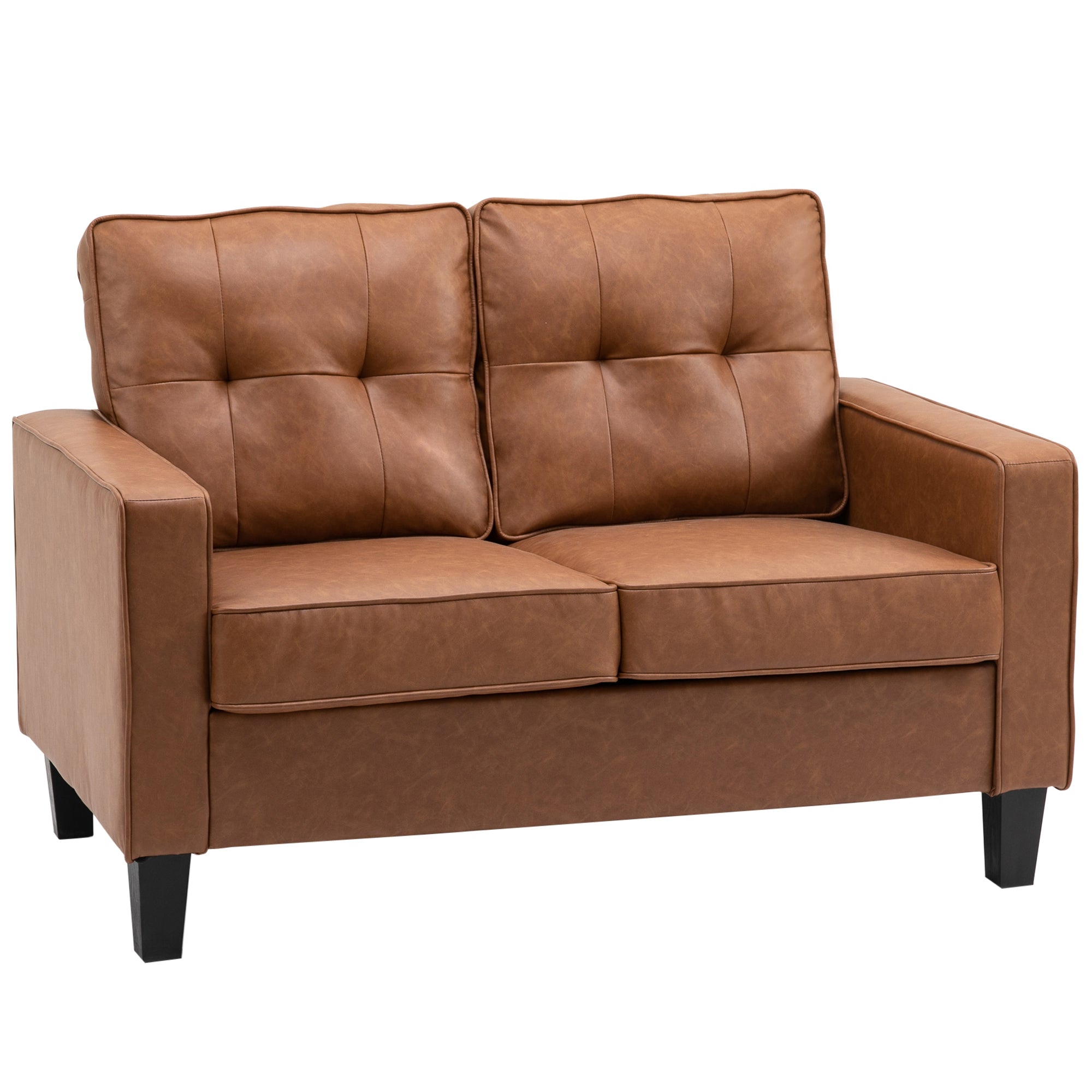 HOMCOM 51' Wide Loveseat with Armrest, 2-Seater Tufted PU Leather Double Sofa, Brown - Grand Goldman Shop