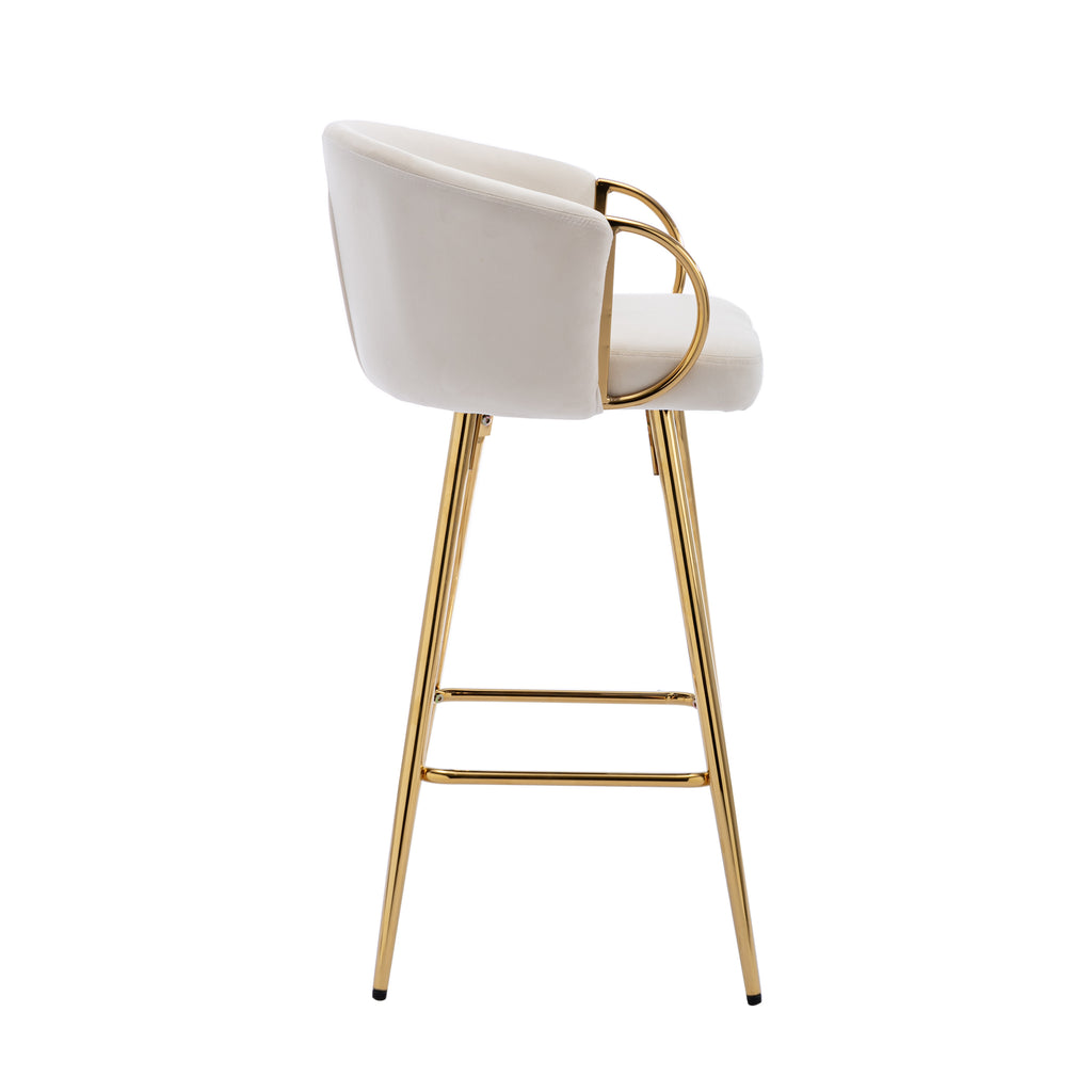 26 Inch Set of 2 Bar Stools,with Chrome Footrest and Base Velvet + Golden Leg Simple Bar Stoo,CREAM - Grand Goldman Shop