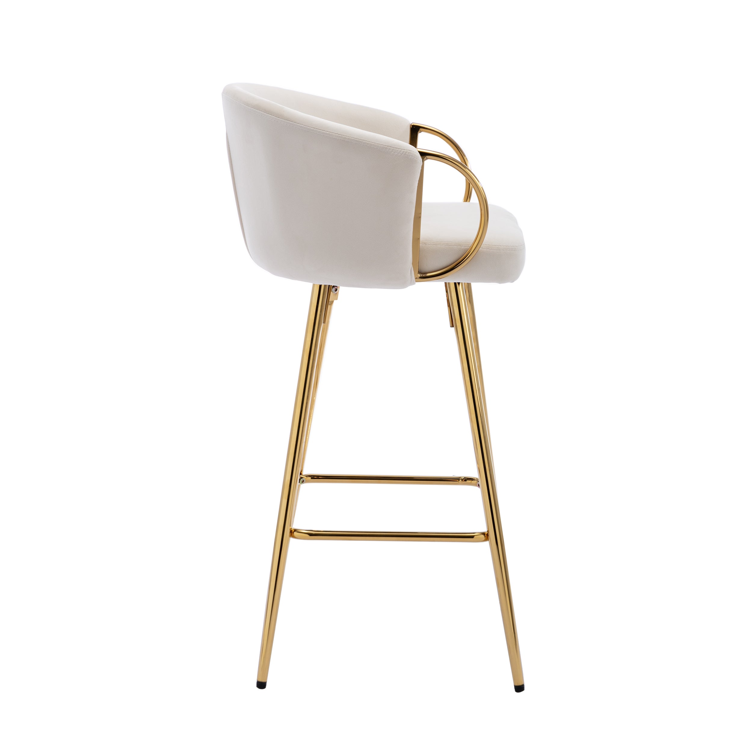 26 Inch Set of 2 Bar Stools,with Chrome Footrest and Base Velvet + Golden Leg Simple Bar Stoo,CREAM - Grand Goldman Shop