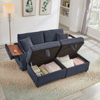 Comfortable Fluffy Corduroy Lazy Sofa, Storage Space for Big Loveseat, Super Soft Chaise Lounge with Double Ottomans and Table Board,Suitable for Chailiving - Grand Goldman Shop