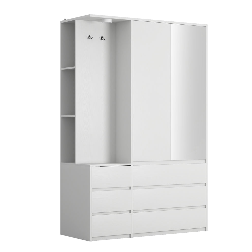 Wardrobe Closet 71.7' H, Bedroom Wooden Wardrobe with 2 Doors 6 Drawers, Modern Clothing Storage Cabinet Combination with Storage Shelves and Hanging Rail, White - Grand Goldman Shop