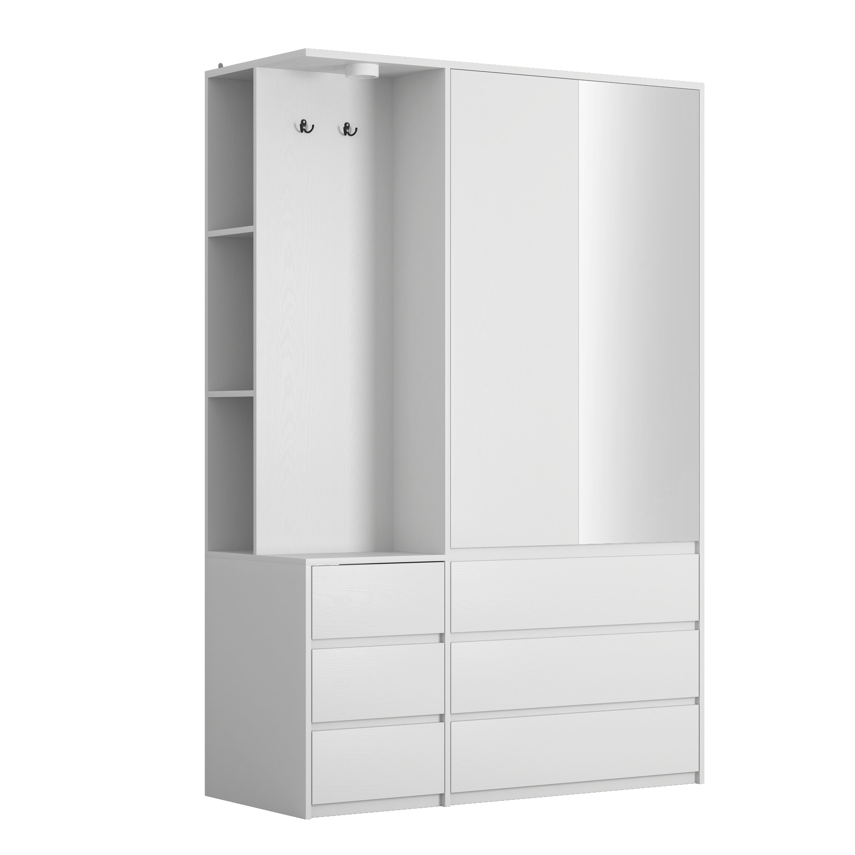 Wardrobe Closet 71.7' H, Bedroom Wooden Wardrobe with 2 Doors 6 Drawers, Modern Clothing Storage Cabinet Combination with Storage Shelves and Hanging Rail, White - Grand Goldman Shop