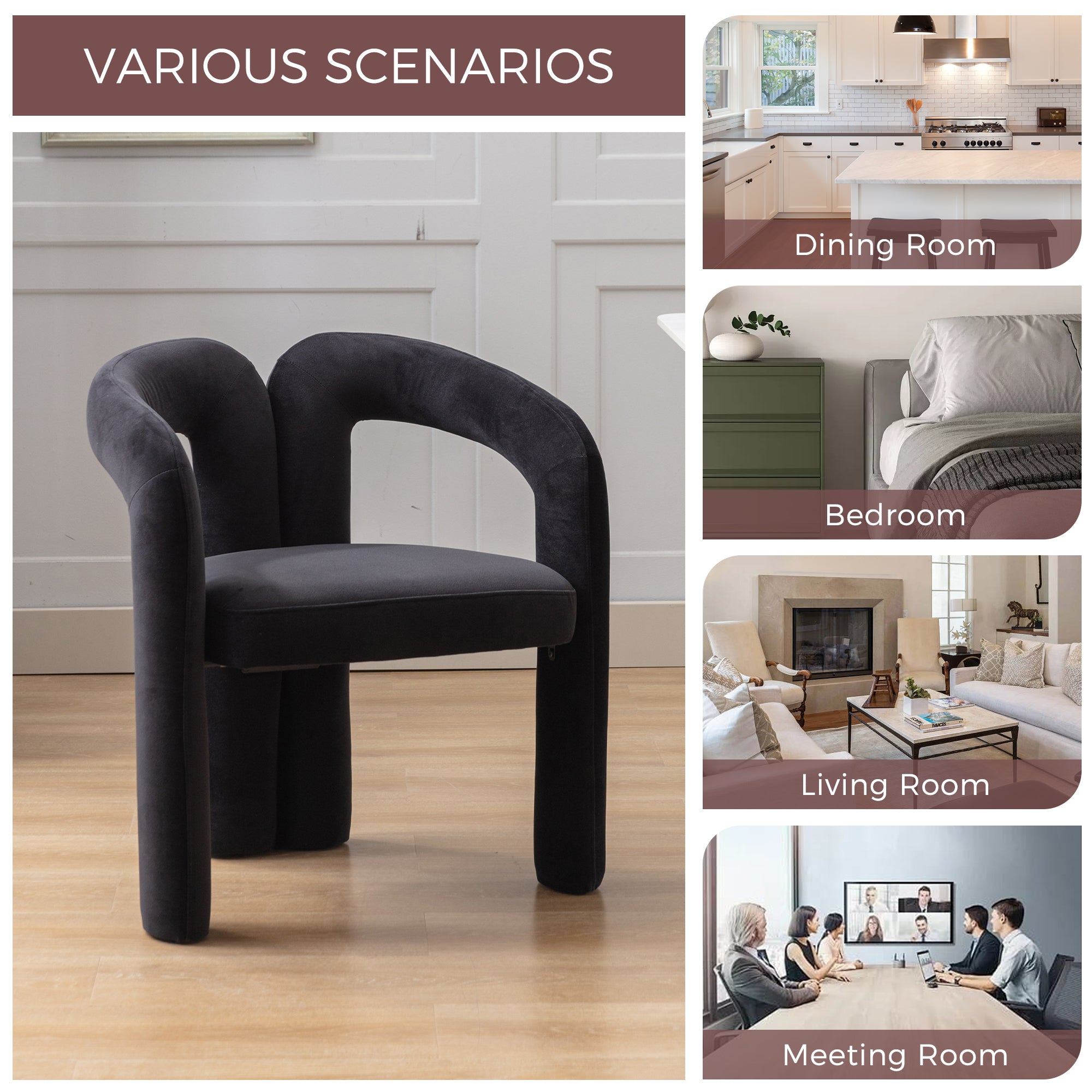 Contemporary Designed Velvet Fabric Upholstered Accent/Dining Chair /Barrel Side Chairs Kitchen Armchair for Living Room set of 2 (Black Velvet) - Grand Goldman Shop