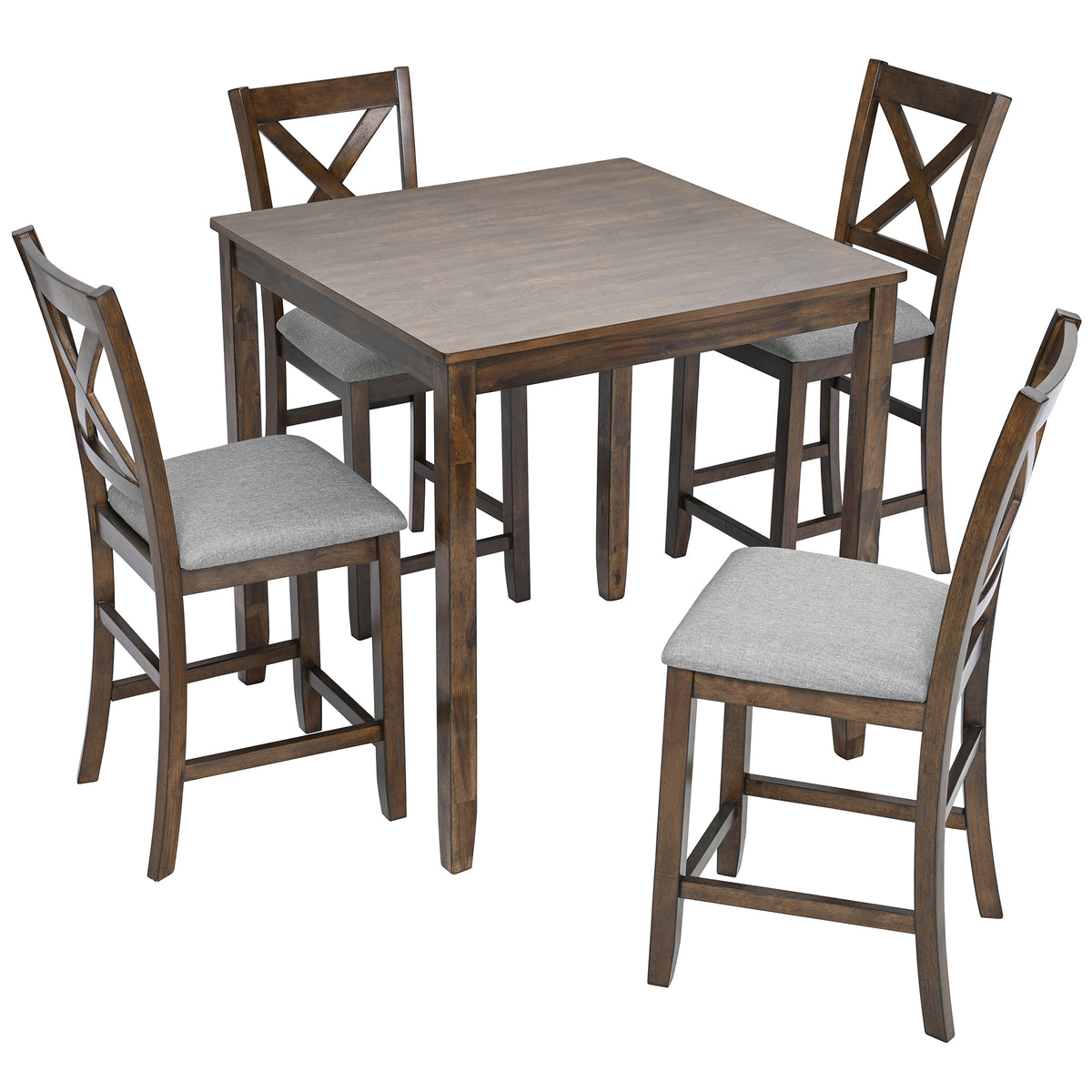 5 Piece Dining Table Set, Wooden Dining Square Table Set for 4, Counter Height Kitchen Table Set with Square Table and 4 Upholstered Chairs for Small Space, Walnut - Grand Goldman Shop