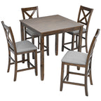 5 Piece Dining Table Set, Wooden Dining Square Table Set for 4, Counter Height Kitchen Table Set with Square Table and 4 Upholstered Chairs for Small Space, Walnut - Grand Goldman Shop