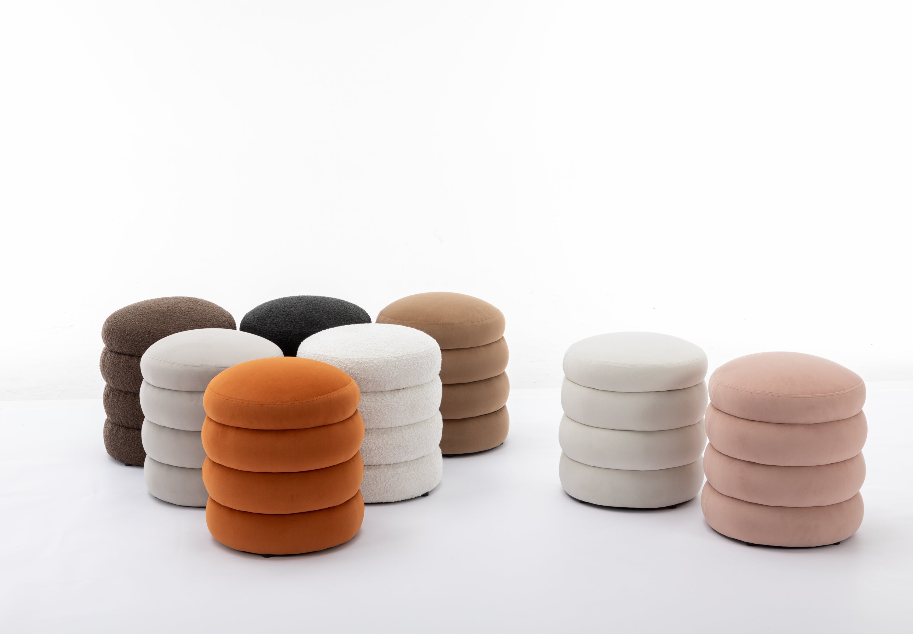 006-Soft Velvet  Round Ottoman Footrest Stool,Ivory - Grand Goldman Shop