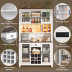 70.9' Kitchen Pantry Storage Cabinet Rustic Buffet Cabinet, Kitchen Hutch Cabinet with LED Outlets Food Pantry Cabinet with Doors and Shelves Wine Rack for Dining Room, White - Grand Goldman Shop